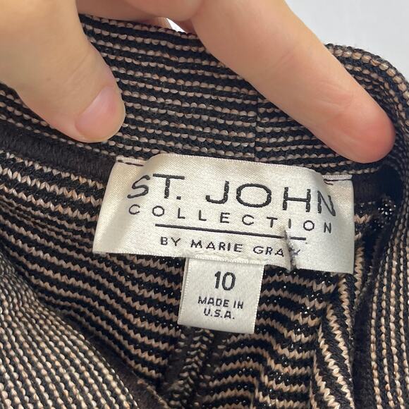 ST. JOHN Collection Marie Gray Striped Knit Pants Pull On Brown Black Size 10 - Picture 3 of 9